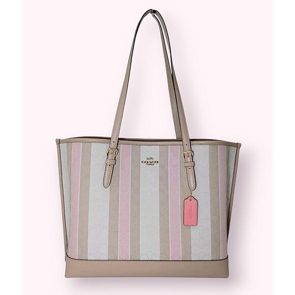 Coach Handbags - COACH MOLLIE TOTE IN SIGNATURE JACQUARD WITH STRIPES PINK TAFFY & GOLD NEW